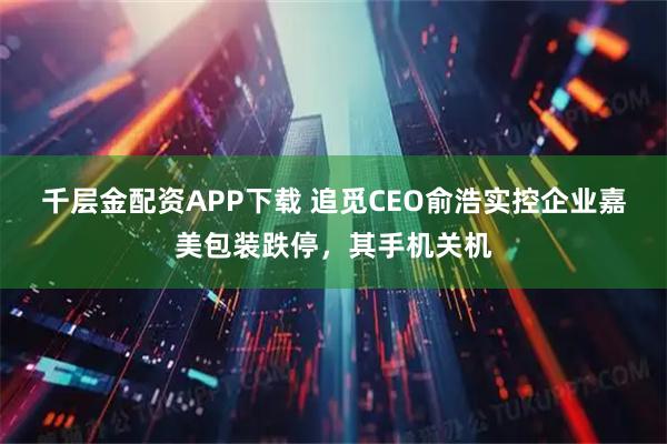 千层金配资APP下载 追觅CEO俞浩实控企业嘉美包装跌停，其手机关机